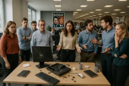 DOGE Data Analyst Panics and Smashes Computer- Goge office