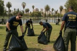 Federal Agents Exercise Authority to Execute Trash in L.A. Park- Agents in LA Park article 1
