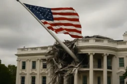 Large US Flag is Blown Off Foundation at White House- White house